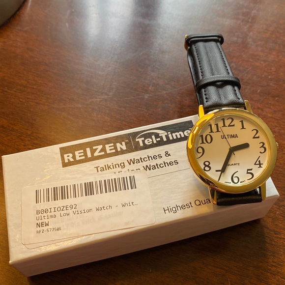 Large face watch for low vision. Big numbers. Black leather band. Not worn. NWB! - Picture 3 of 5